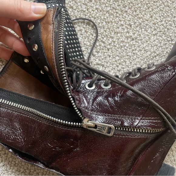 NWT A.S.98 Distressed Lace Zipper Leather Moto Combat Boots AS 98 - Picture 6 of 9